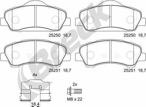 Breck 25250 00 701 00 - Bremžu uzliku kompl., Disku bremzes www.autospares.lv