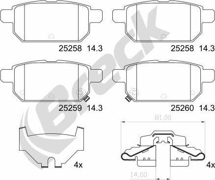 Breck 25258 00 704 00 - Bremžu uzliku kompl., Disku bremzes autospares.lv