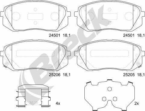 Breck 25205 00 701 10 - Тормозные колодки, дисковые, комплект www.autospares.lv