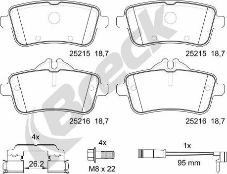 Breck 25215 00 554 00 - Bremžu uzliku kompl., Disku bremzes autospares.lv