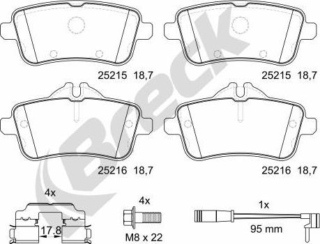 Breck 25215 00 554 10 - Bremžu uzliku kompl., Disku bremzes autospares.lv