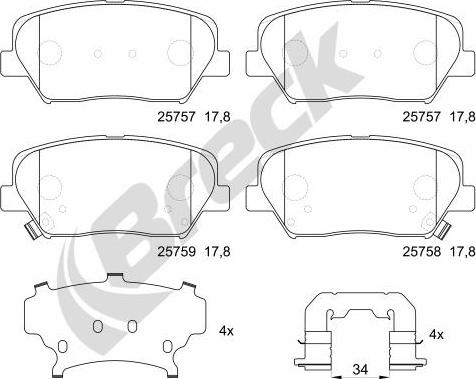 Breck 25757 00 701 00 - Bremžu uzliku kompl., Disku bremzes autospares.lv