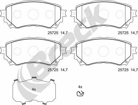 Breck 25725 00 701 00 - Bremžu uzliku kompl., Disku bremzes www.autospares.lv