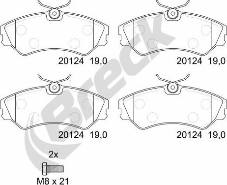 Breck 20124 00 701 00 - Тормозные колодки, дисковые, комплект www.autospares.lv