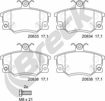 Breck 20833 00 701 10 - Тормозные колодки, дисковые, комплект www.autospares.lv