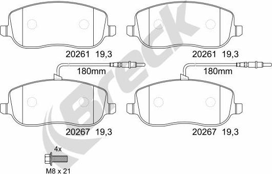 Breck 20261 00 701 00 - Bremžu uzliku kompl., Disku bremzes www.autospares.lv