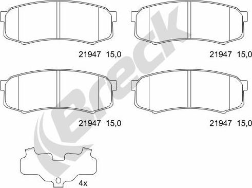 Breck 21947 00 702 00 - Bremžu uzliku kompl., Disku bremzes www.autospares.lv