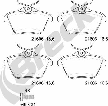 Breck 21606 00 702 00 - Bremžu uzliku kompl., Disku bremzes autospares.lv