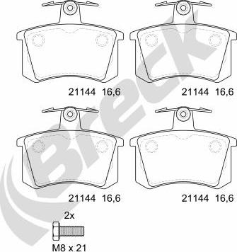 Breck 21144 00 704 00 - Тормозные колодки, дисковые, комплект www.autospares.lv