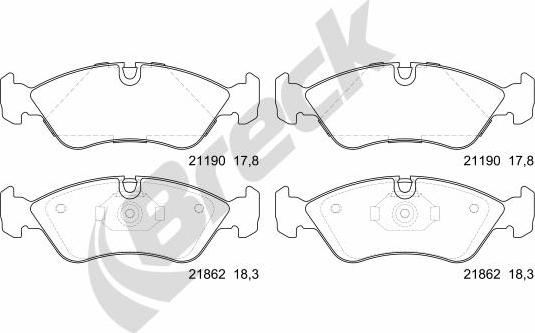 Breck 21862 00 701 00 - Тормозные колодки, дисковые, комплект www.autospares.lv