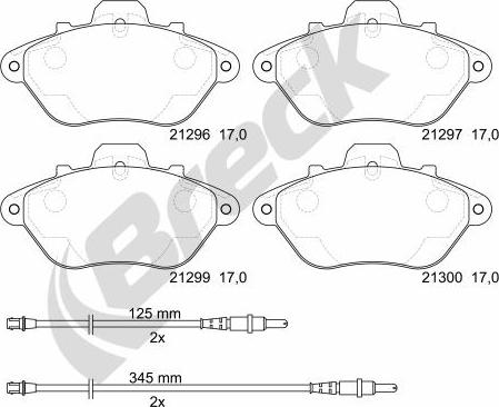 Breck 21296 00 701 10 - Bremžu uzliku kompl., Disku bremzes www.autospares.lv