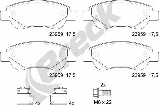 Breck 23959 00 702 00 - Тормозные колодки, дисковые, комплект www.autospares.lv