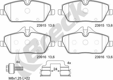 Breck 23915 00 651 00 - Bremžu uzliku kompl., Disku bremzes autospares.lv