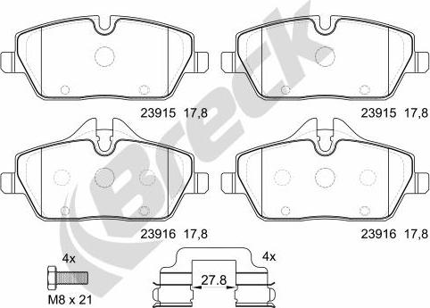 Breck 23915 00 701 00 - Bremžu uzliku kompl., Disku bremzes www.autospares.lv