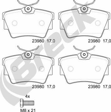 Breck 23980 00 703 00 - Тормозные колодки, дисковые, комплект www.autospares.lv