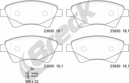 Breck 23930 00 702 00 - Тормозные колодки, дисковые, комплект www.autospares.lv