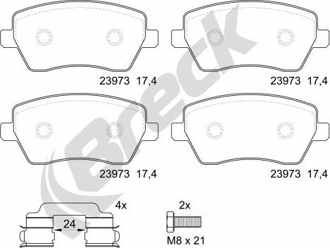 Breck 23973 00 702 00 - Тормозные колодки, дисковые, комплект www.autospares.lv