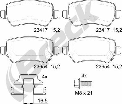 Breck 23417 00 704 10 - Bremžu uzliku kompl., Disku bremzes www.autospares.lv