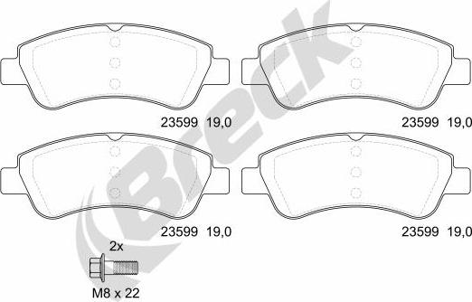 Breck 23599 00 701 00 - Тормозные колодки, дисковые, комплект www.autospares.lv