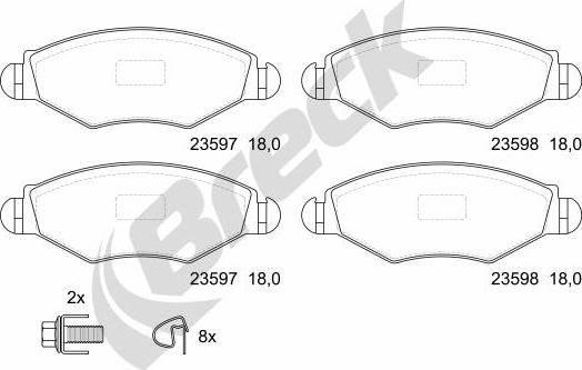 Breck 23597 00 702 10 - Bremžu uzliku kompl., Disku bremzes autospares.lv