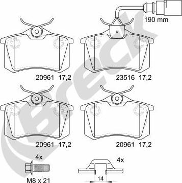 Breck 23554 10 704 10 - Тормозные колодки, дисковые, комплект www.autospares.lv