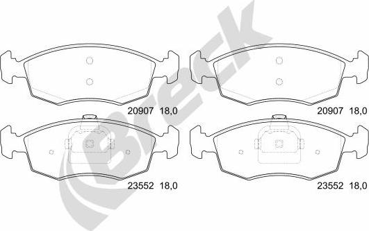 Breck 23552 00 702 00 - Bremžu uzliku kompl., Disku bremzes www.autospares.lv