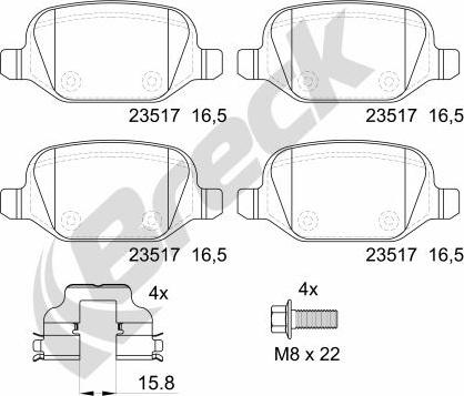 Breck 23517 00 704 00 - Bremžu uzliku kompl., Disku bremzes autospares.lv