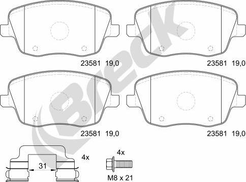 Breck 23581 00 702 00 - Тормозные колодки, дисковые, комплект www.autospares.lv