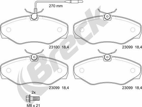 Breck 23099 00 703 10 - Bremžu uzliku kompl., Disku bremzes www.autospares.lv