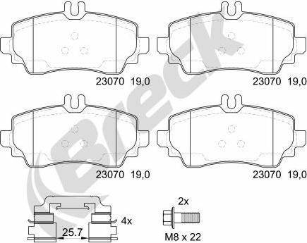 Breck 23070 10 701 20 - Bremžu uzliku kompl., Disku bremzes www.autospares.lv