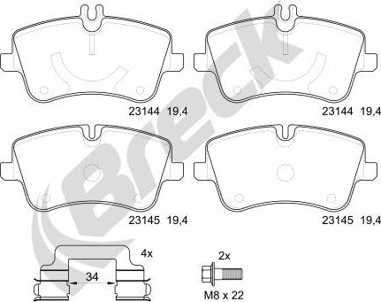 Breck 23144 00 701 30 - Bremžu uzliku kompl., Disku bremzes www.autospares.lv