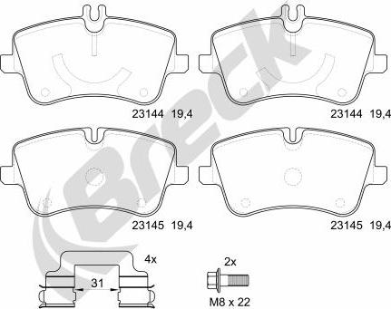 Breck 23144 00 701 20 - Bremžu uzliku kompl., Disku bremzes www.autospares.lv