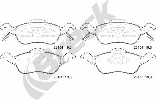 Breck 23154 00 702 00 - Тормозные колодки, дисковые, комплект www.autospares.lv