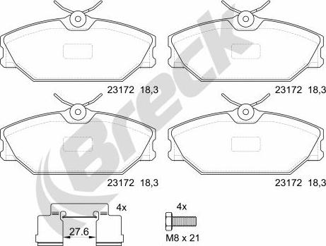 Breck 23172 00 702 00 - Bremžu uzliku kompl., Disku bremzes autospares.lv