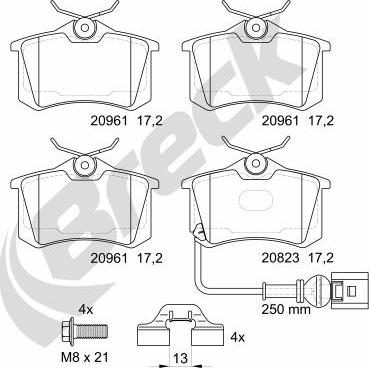 Breck 23823 10 704 10 - Bremžu uzliku kompl., Disku bremzes www.autospares.lv