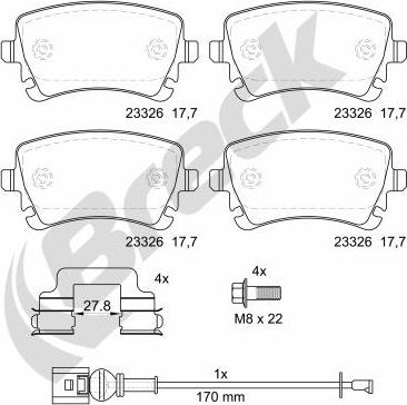 Breck 23326 00 702 10 - Тормозные колодки, дисковые, комплект www.autospares.lv