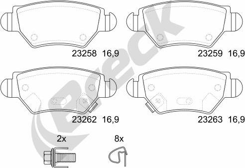 Breck 23258 00 704 10 - Bremžu uzliku kompl., Disku bremzes autospares.lv