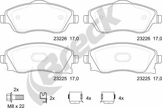 Breck 23225 00 702 10 - Bremžu uzliku kompl., Disku bremzes autospares.lv