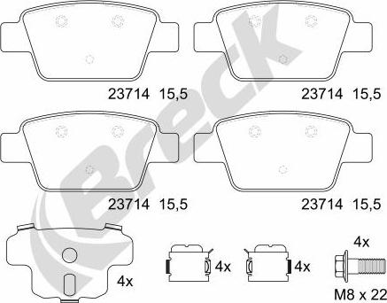 Breck 23714 00 704 00 - Bremžu uzliku kompl., Disku bremzes www.autospares.lv