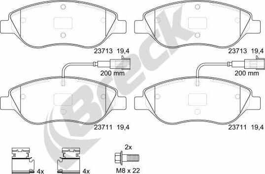 Breck 23711 00 701 00 - Bremžu uzliku kompl., Disku bremzes www.autospares.lv