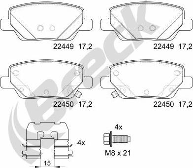 Breck 22449 00 704 00 - Bremžu uzliku kompl., Disku bremzes www.autospares.lv