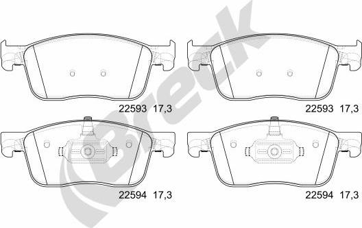 Breck 22593 00 703 00 - Bremžu uzliku kompl., Disku bremzes www.autospares.lv