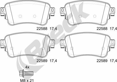 Breck 22588 00 703 00 - Bremžu uzliku kompl., Disku bremzes www.autospares.lv