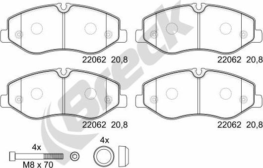 Breck 22062 00 703 00 - Bremžu uzliku kompl., Disku bremzes autospares.lv