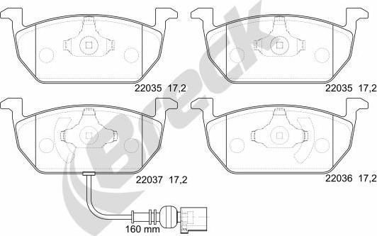 Breck 22035 00 701 00 - Тормозные колодки, дисковые, комплект www.autospares.lv