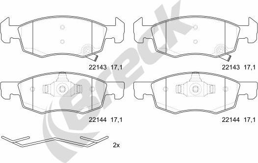 Breck 22143 00 702 00 - Bremžu uzliku kompl., Disku bremzes www.autospares.lv