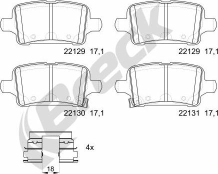 Breck 22129 00 704 00 - Bremžu uzliku kompl., Disku bremzes autospares.lv