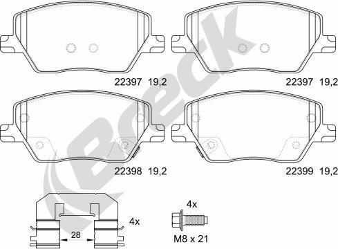 Breck 22397 00 701 00 - Bremžu uzliku kompl., Disku bremzes autospares.lv