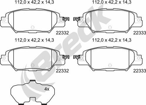 Breck 22332 00 704 00 - Bremžu uzliku kompl., Disku bremzes www.autospares.lv