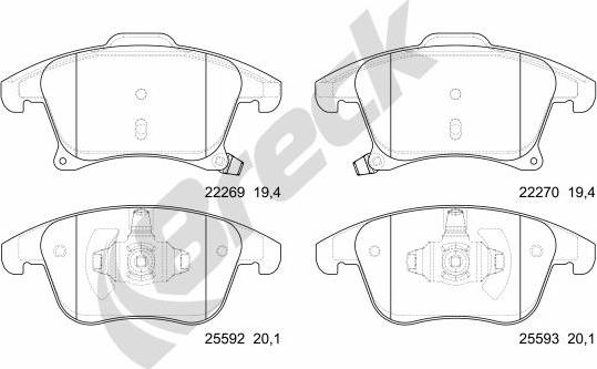 Breck 22269 00 701 00 - Bremžu uzliku kompl., Disku bremzes www.autospares.lv